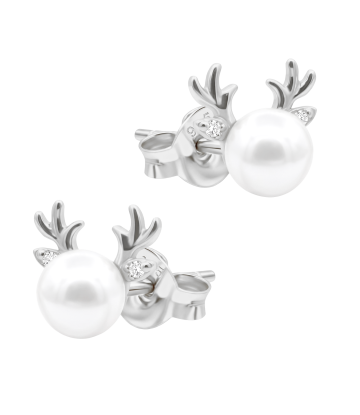 Pearl Reindeer Silver Stud Earring STS-6955